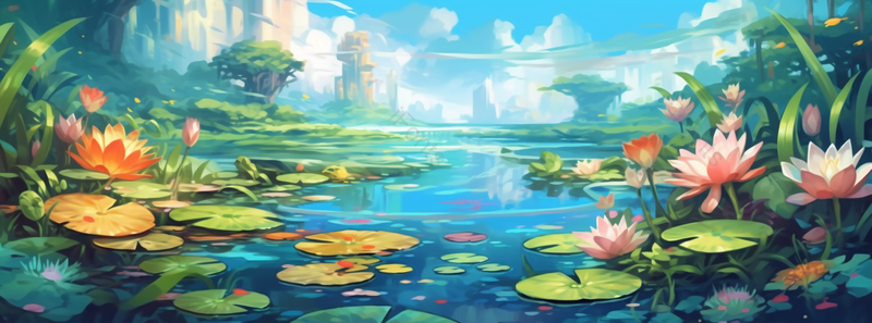 绿色荷花荷塘风景插画背景,插画/手绘图,插画/手绘图库,插画/手绘图下载,插画/手绘